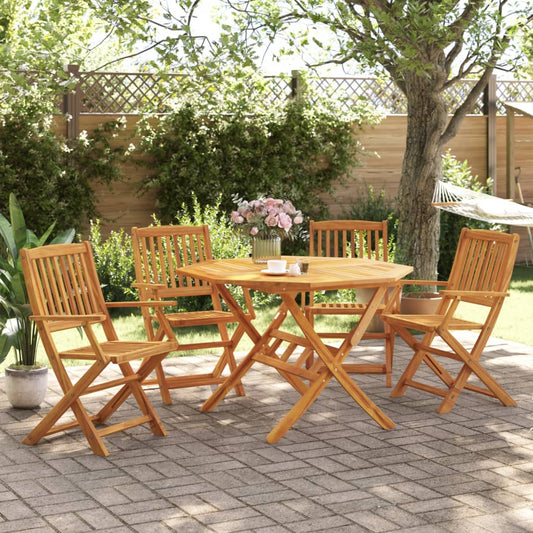5 Piece Folding Garden Dining Set Solid Wood Acacia With armrest