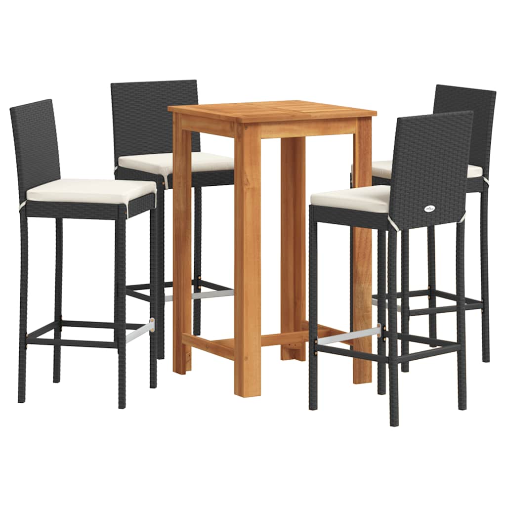 vidaXL 5 Piece Garden Bar Set Black Solid Wood Acacia and Poly Rattan 2