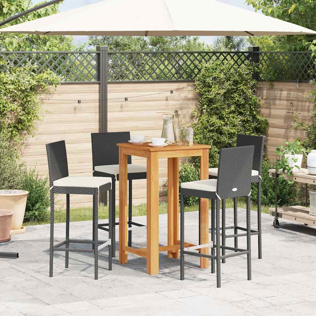 vidaXL 5 Piece Garden Bar Set Black Solid Wood Acacia and Poly Rattan 3