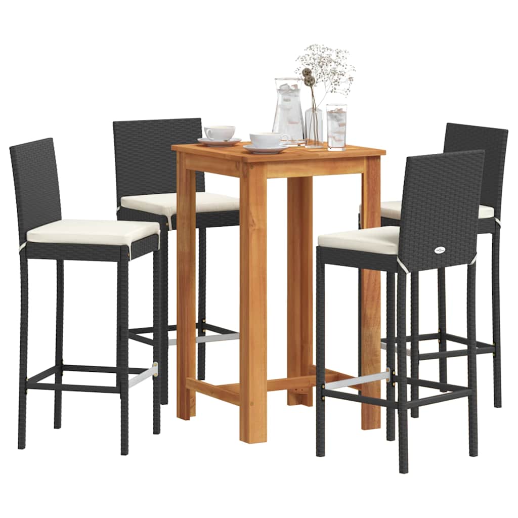 vidaXL 5 Piece Garden Bar Set Black Solid Wood Acacia and Poly Rattan 1