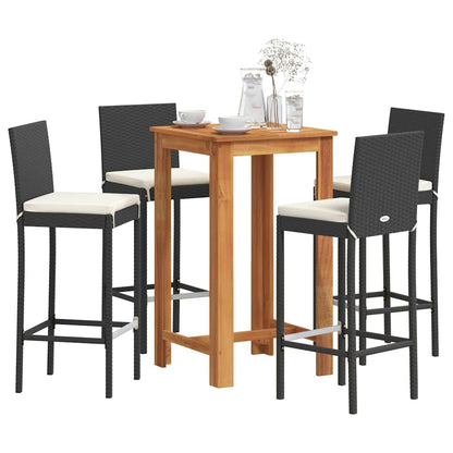 vidaXL 5 Piece Garden Bar Set Black Solid Wood Acacia and Poly Rattan 1
