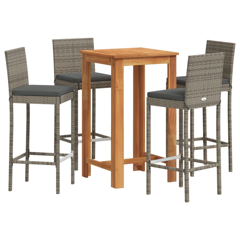 vidaXL 5 Piece Garden Bar Set Grey Solid Wood Acacia and Poly Rattan 2