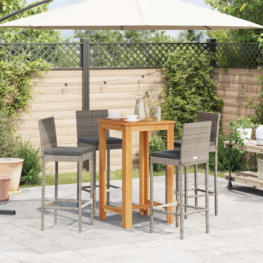 vidaXL 5 Piece Garden Bar Set Grey Solid Wood Acacia and Poly Rattan 3
