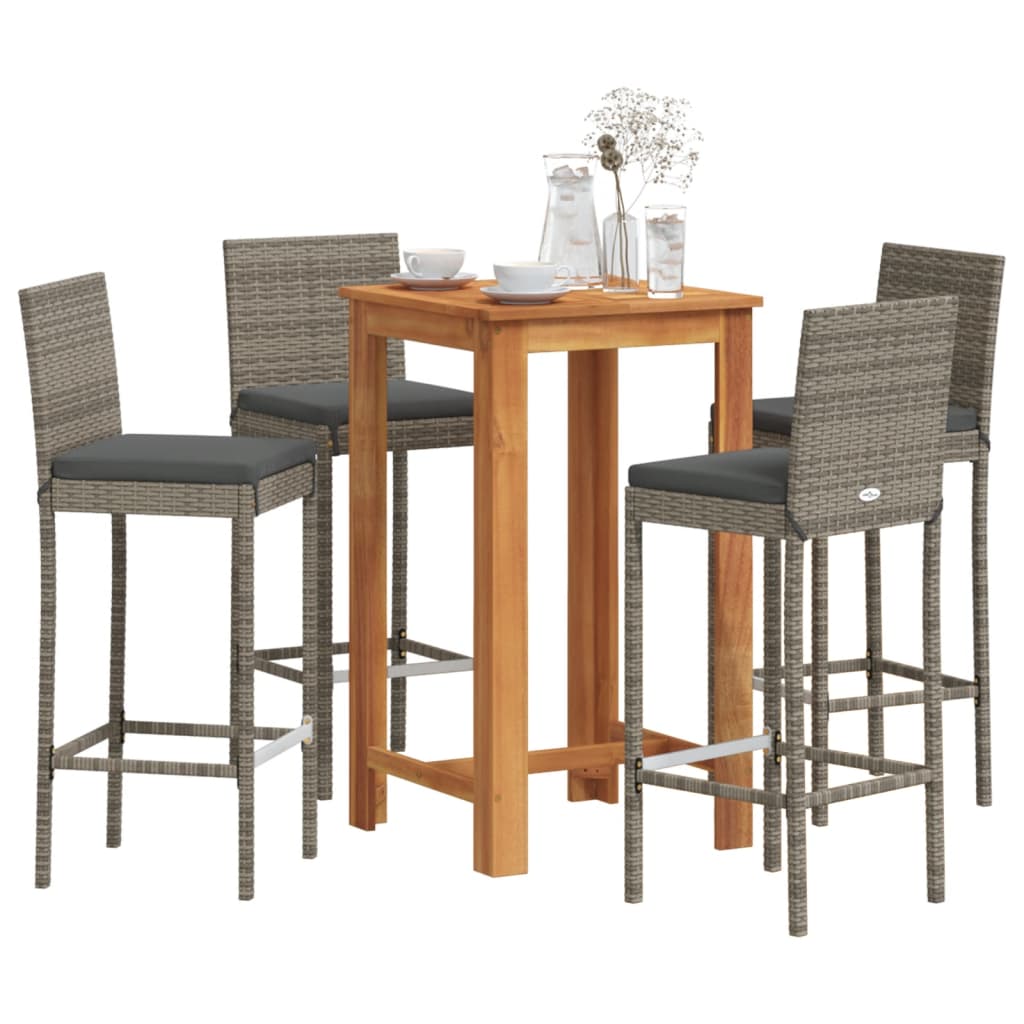 vidaXL 5 Piece Garden Bar Set Grey Solid Wood Acacia and Poly Rattan 1