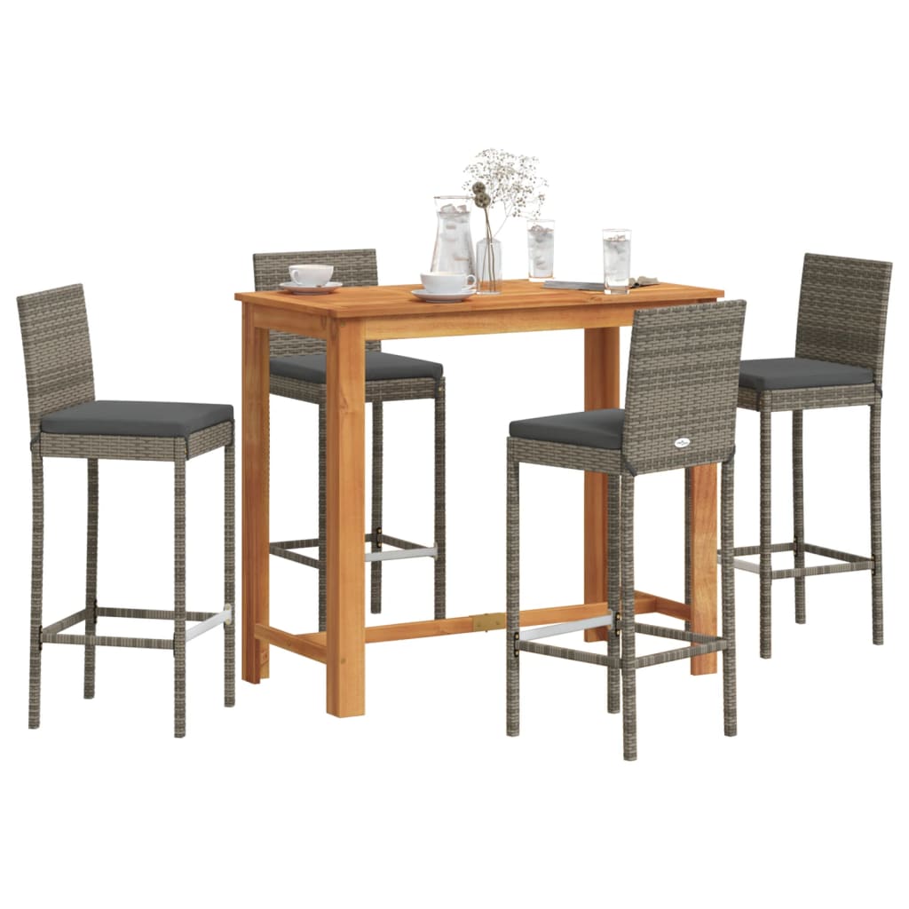 vidaXL 5 Piece Garden Bar Set Solid Wood Acacia and Poly Rattan