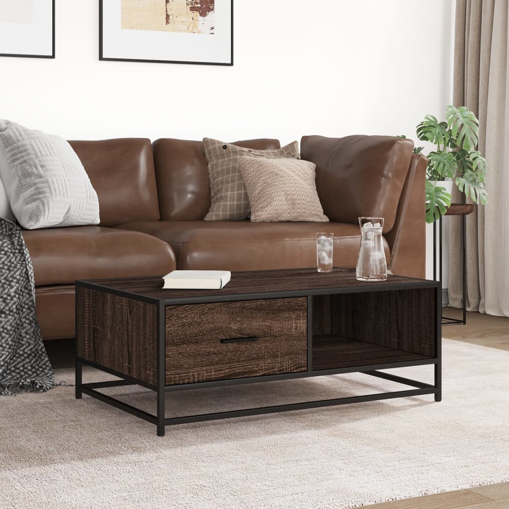 Coffee Table 90x57x35 cm Engineered Wood and Metal Brown oak