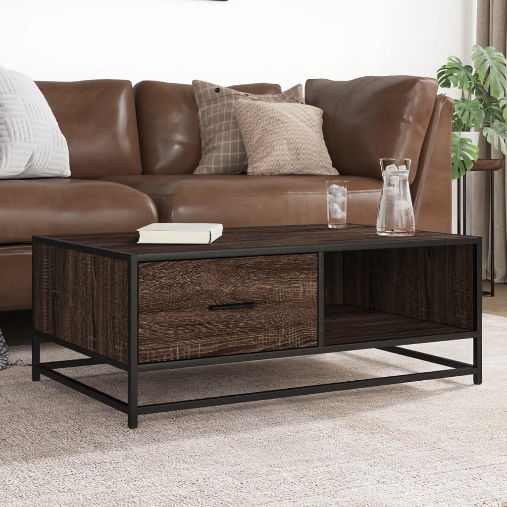 Coffee Table 90x57x35 cm Engineered Wood and Metal Brown oak