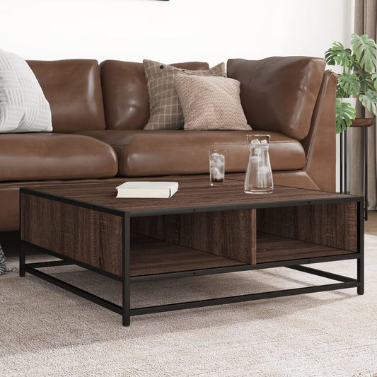 Coffee Table Brown Oak Engineered Wood and Metal Brown oak and black 80 cm 80 cm