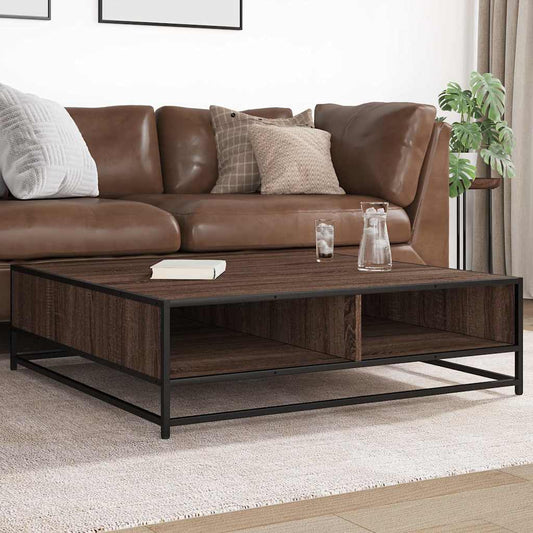 Coffee Table Brown Oak Engineered Wood and Metal Brown oak and black 100 cm 100 cm