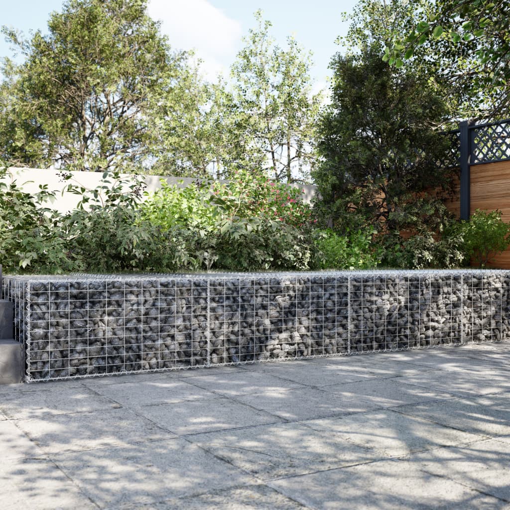 vidaXL Gabion Basket with Cover Galvanised Iron Depth 100 cm Height 50 cm