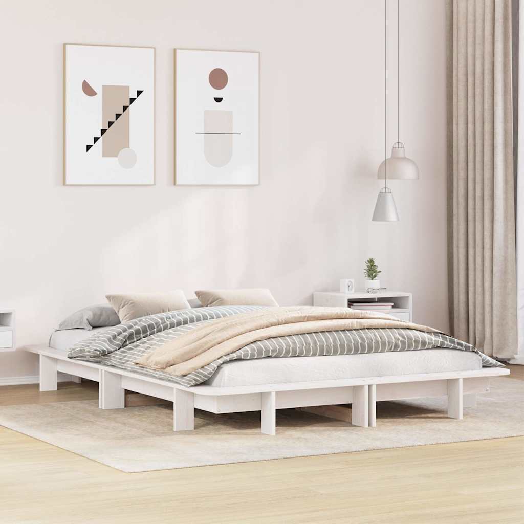 Bed Frame without Mattress Solid Wood Pine Length 200 cm White 150 cm