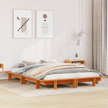 Bed Frame without Mattress Solid Wood Pine Length 200 cm Wax brown 120 cm
