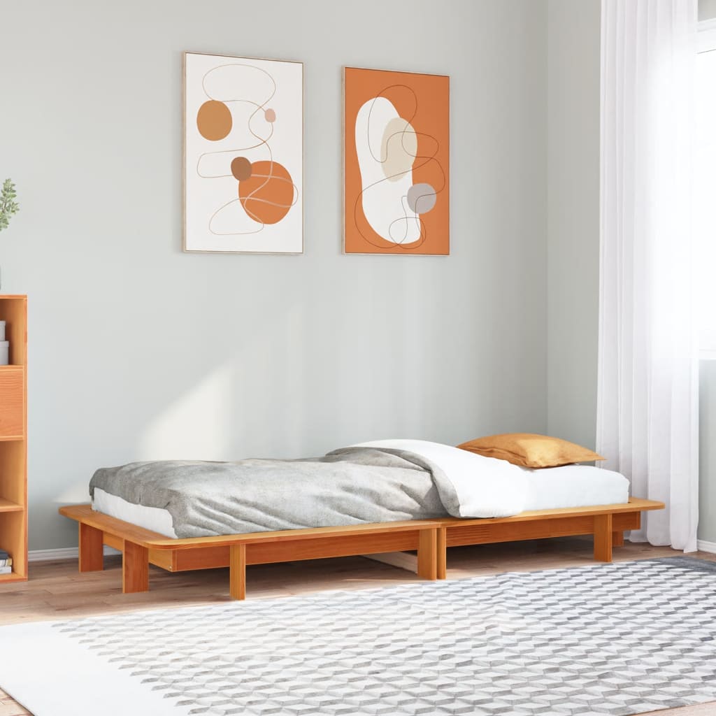 Bed Frame without Mattress Solid Wood Pine Length 200 cm Wax brown 100 cm