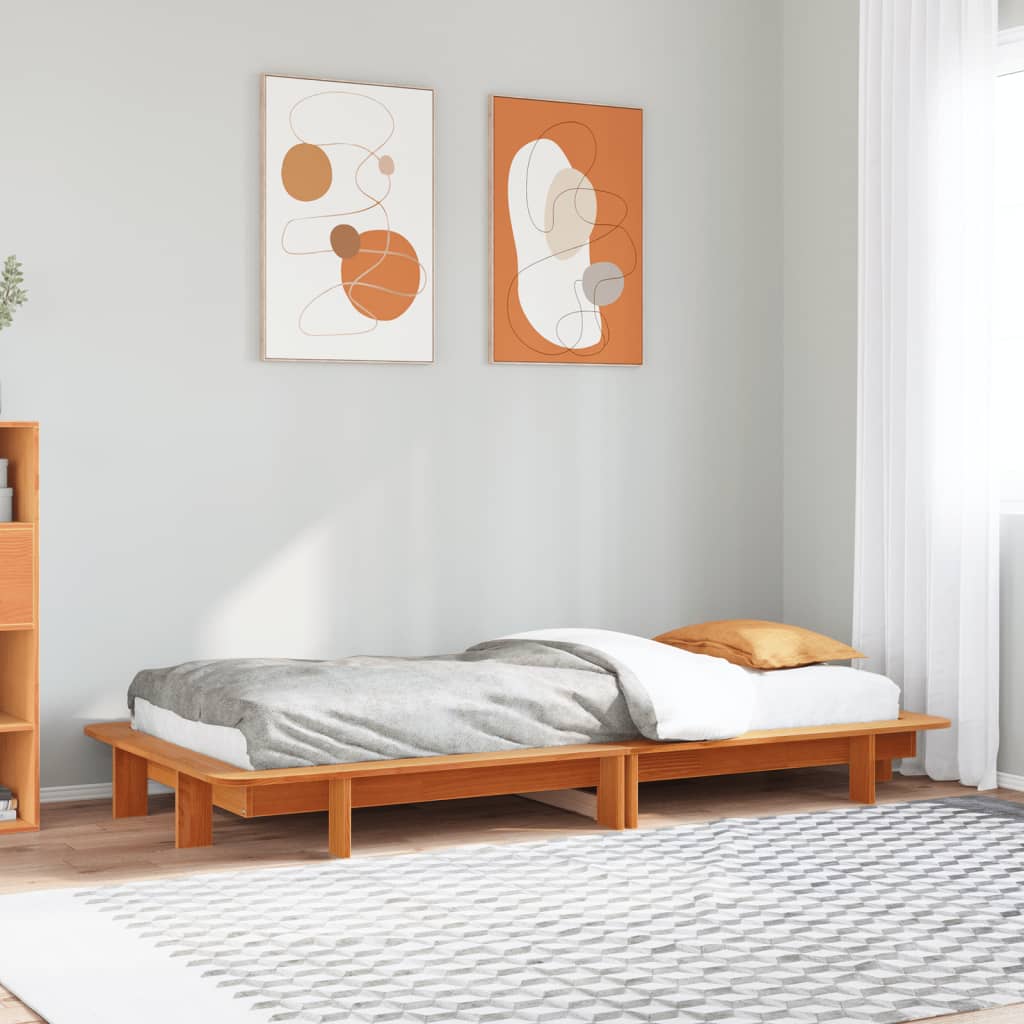 Bed Frame without Mattress Solid Wood Pine Length 200 cm Wax brown 90 cm