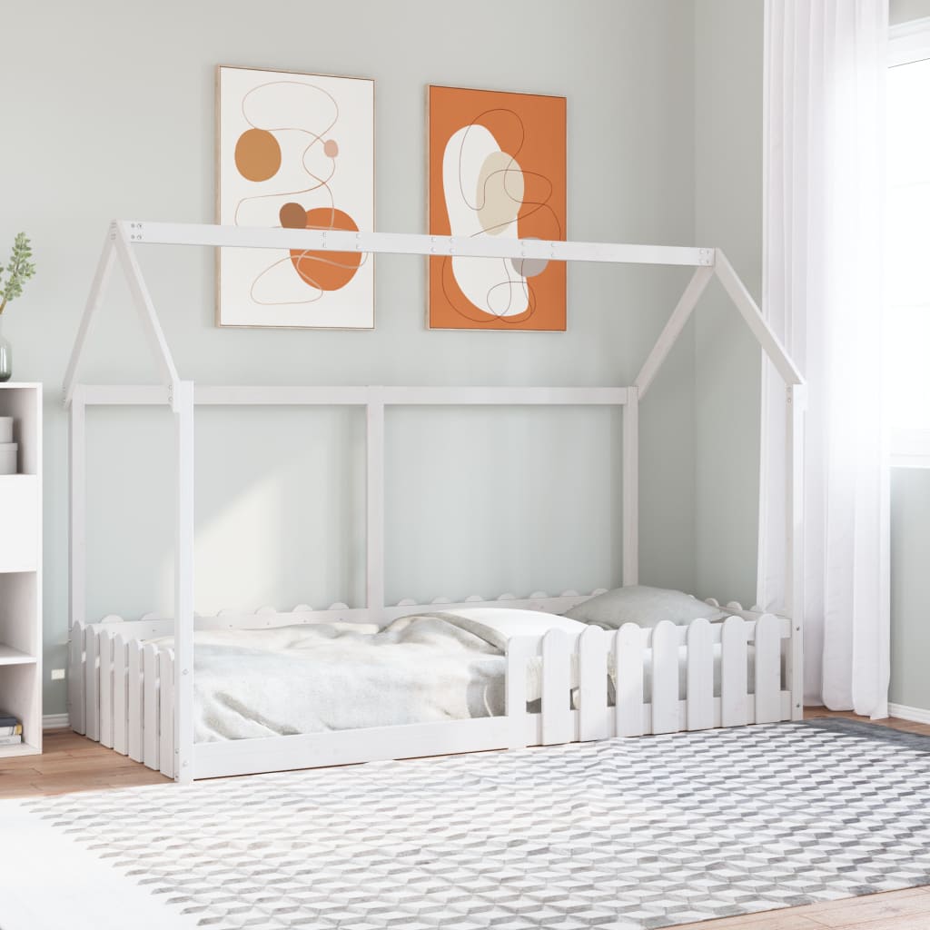vidaXL Kids'House Bed Frame without Mattress White 90x200 cm 1