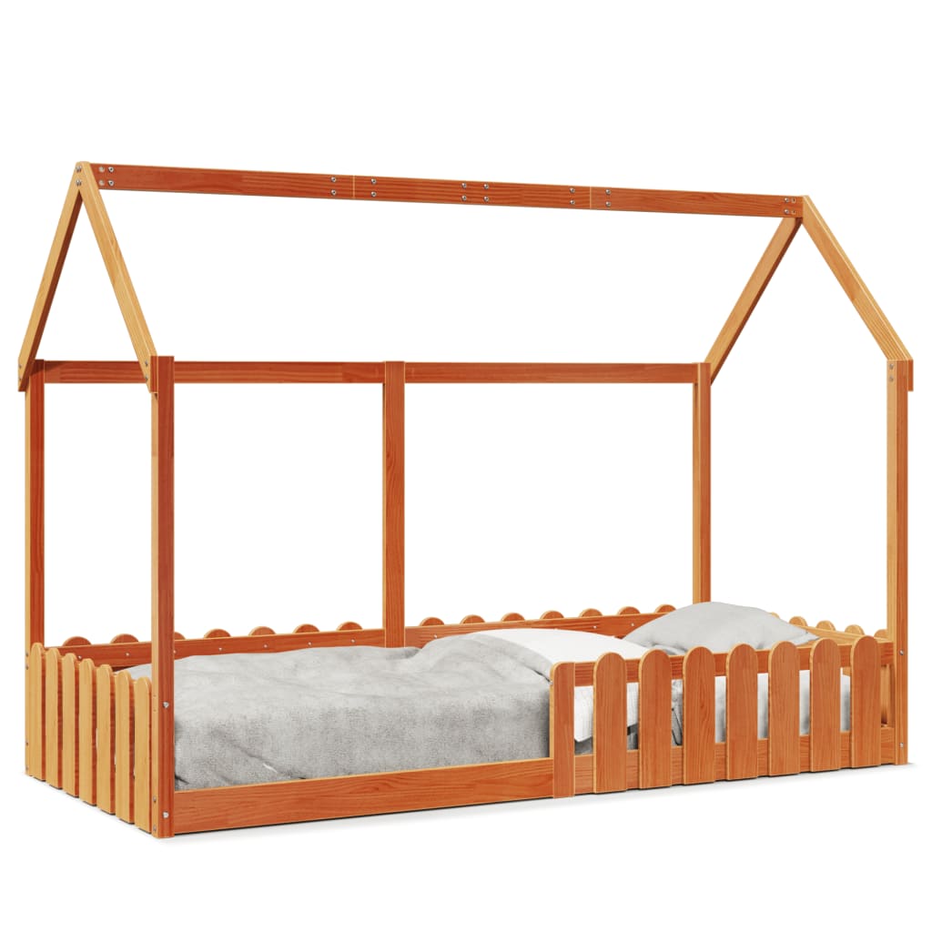 vidaXL Kids' House Bed Frame without Mattress Wax Brown 90x200 cm 2