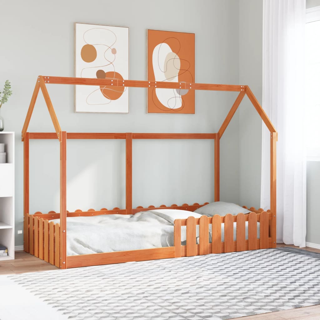 vidaXL Kids' House Bed Frame without Mattress Wax Brown 90x200 cm 1