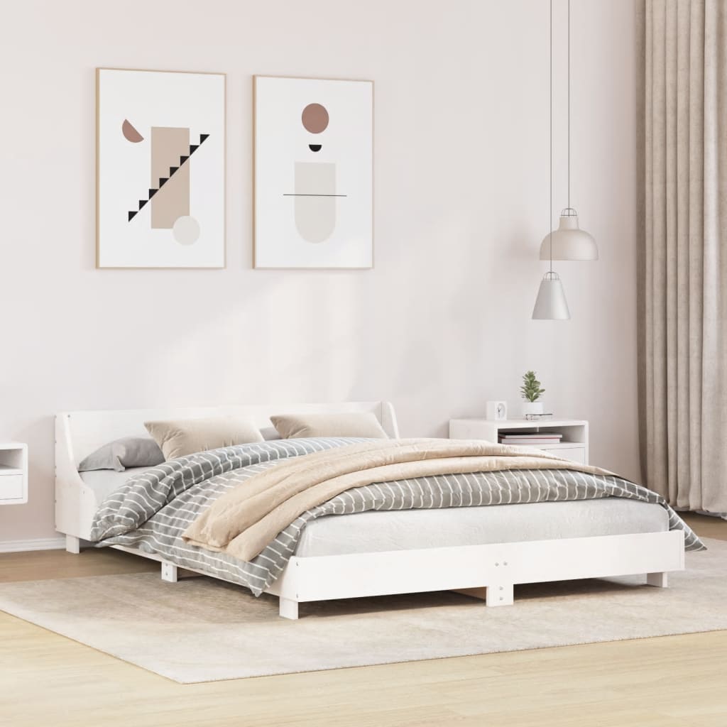 Bed Frame without Mattress Solid Wood Pine Length 190 cm White 140 cm