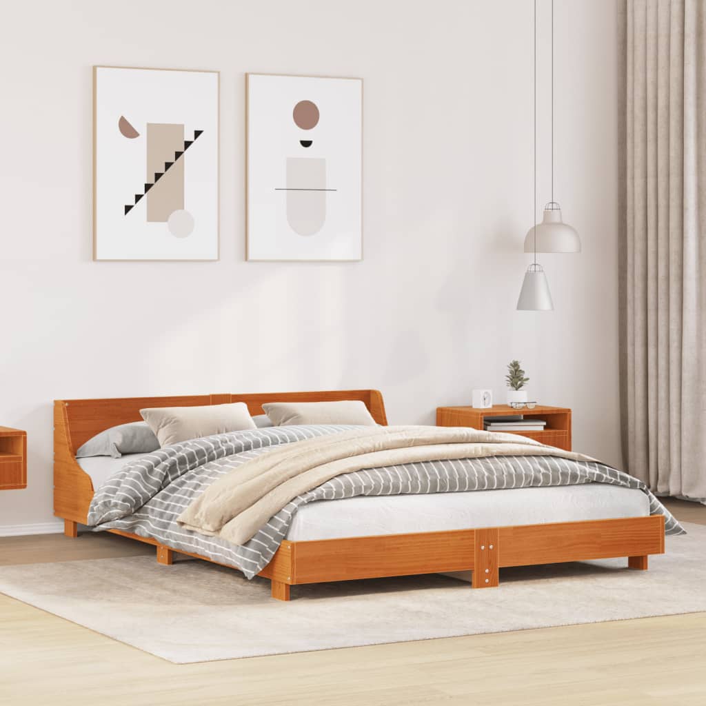 Bed Frame without Mattress Solid Wood Pine Length 190 cm Wax brown 140 cm