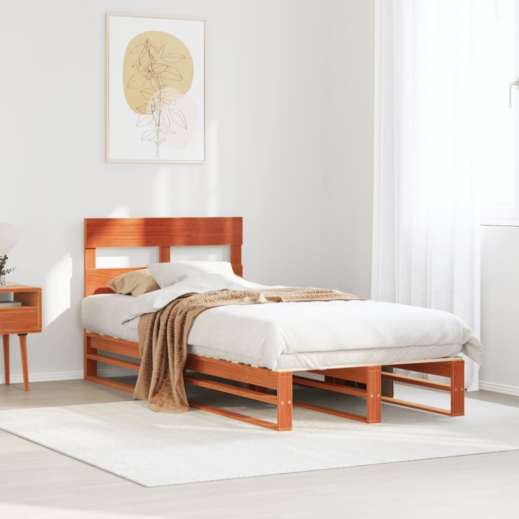 vidaXL Bed Frame without Mattress Solid Wood Pine Length 200 cm Wax brown