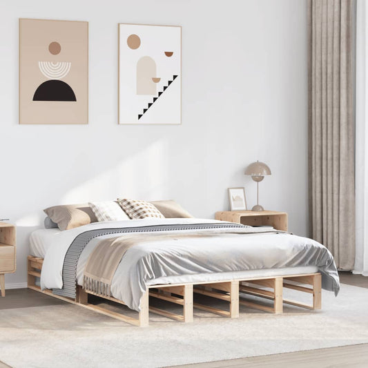 Bed Frame without Mattress Solid Wood Pine Length 200 cm Natural 120 cm