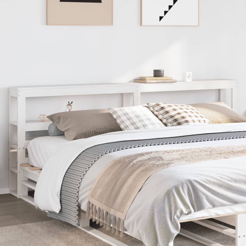 Headboard with Shelves 90 cm Solid Wood Pine White 206 x 19 x 82 cm