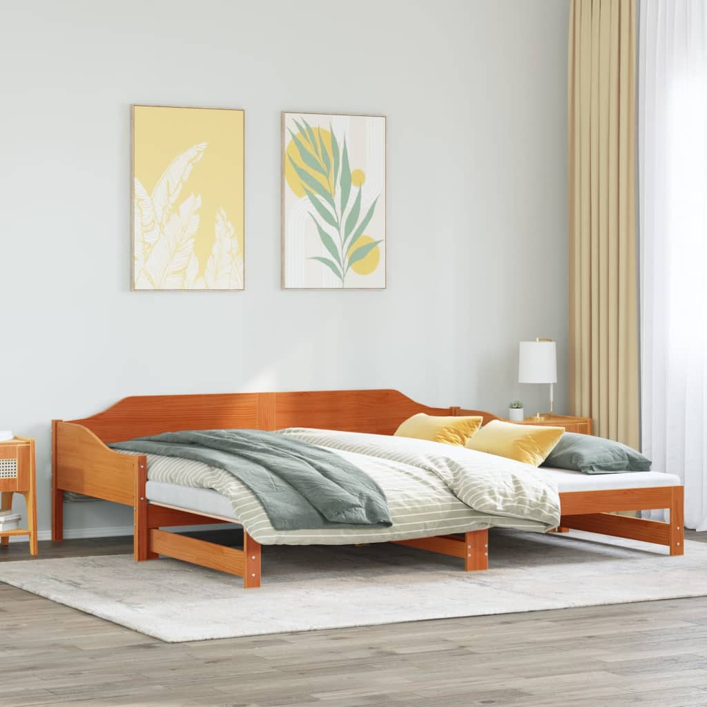 vidaXL Daybed with Trundle without Mattress Wax Brown 80x200 cm 3