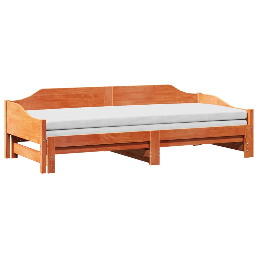 vidaXL Daybed with Trundle without Mattress Wax Brown 90x190 cm Solid Wood 3