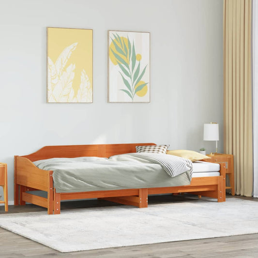 vidaXL Daybed with Trundle without Mattress Wax Brown 90x190 cm Solid Wood 1