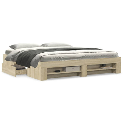 vidaXL Bed Frame without Mattress Sonoma Oak 200x200 cm Engineered Wood 4