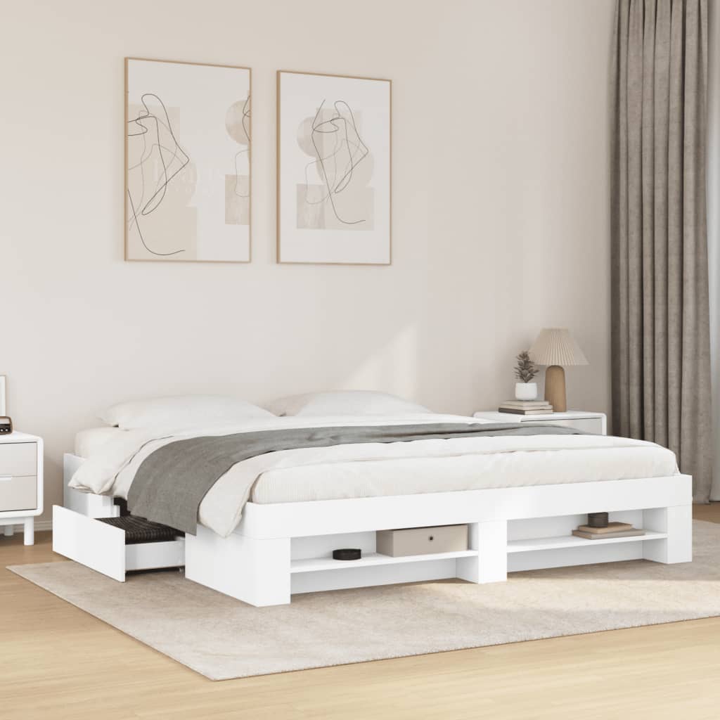 vidaXL Bed Frame without Mattress White 180x200 cm Super King Engineered Wood 1