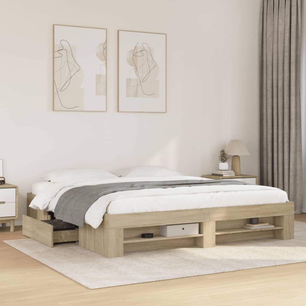 vidaXL Bed Frame without Mattress Sonoma Oak 180x200 cm Super King Engineered Wood 1