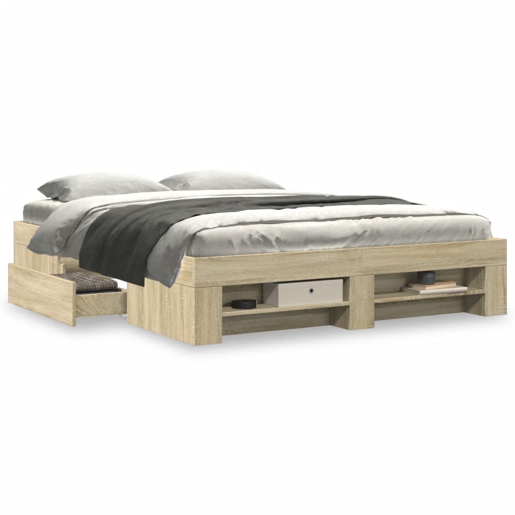 vidaXL Bed Frame without Mattress Sonoma Oak 160x200 cm Engineered Wood 4