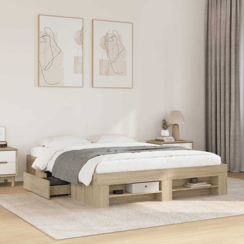 vidaXL Bed Frame without Mattress Sonoma Oak 160x200 cm Engineered Wood 1