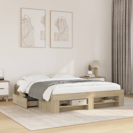 vidaXL Bed Frame without Mattress Sonoma Oak 160x200 cm Engineered Wood 1