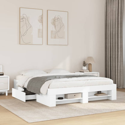 vidaXL Bed Frame without Mattress White 150x200 cm King Size Engineered Wood 1