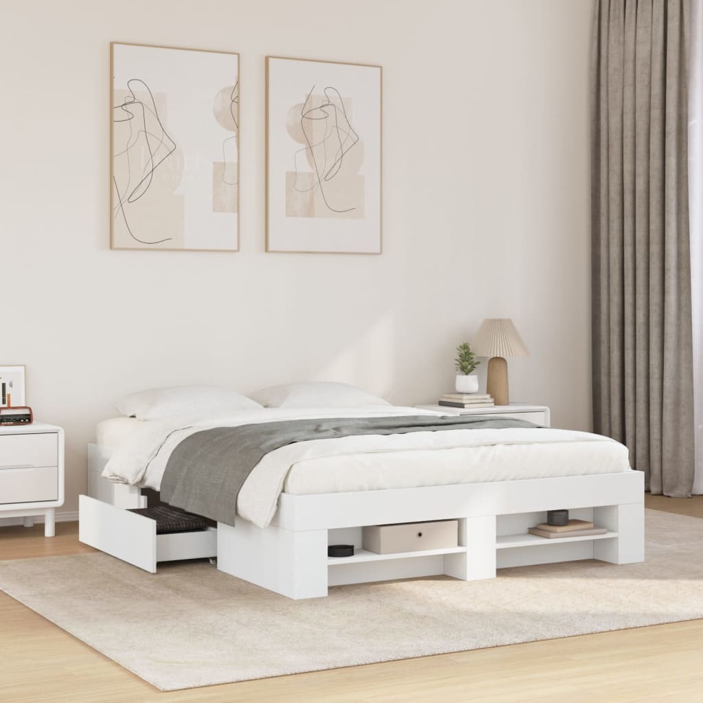 vidaXL Bed Frame without Mattress White 140x200 cm Engineered Wood 1