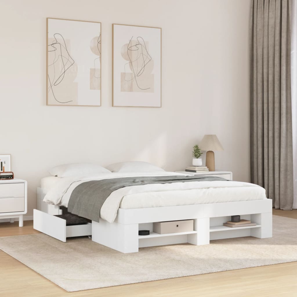 vidaXL Bed Frame without Mattress White 140x190 cm Engineered Wood 1