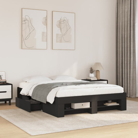 Bed Frame without Mattress 120x190cm Engineered Wood Black
