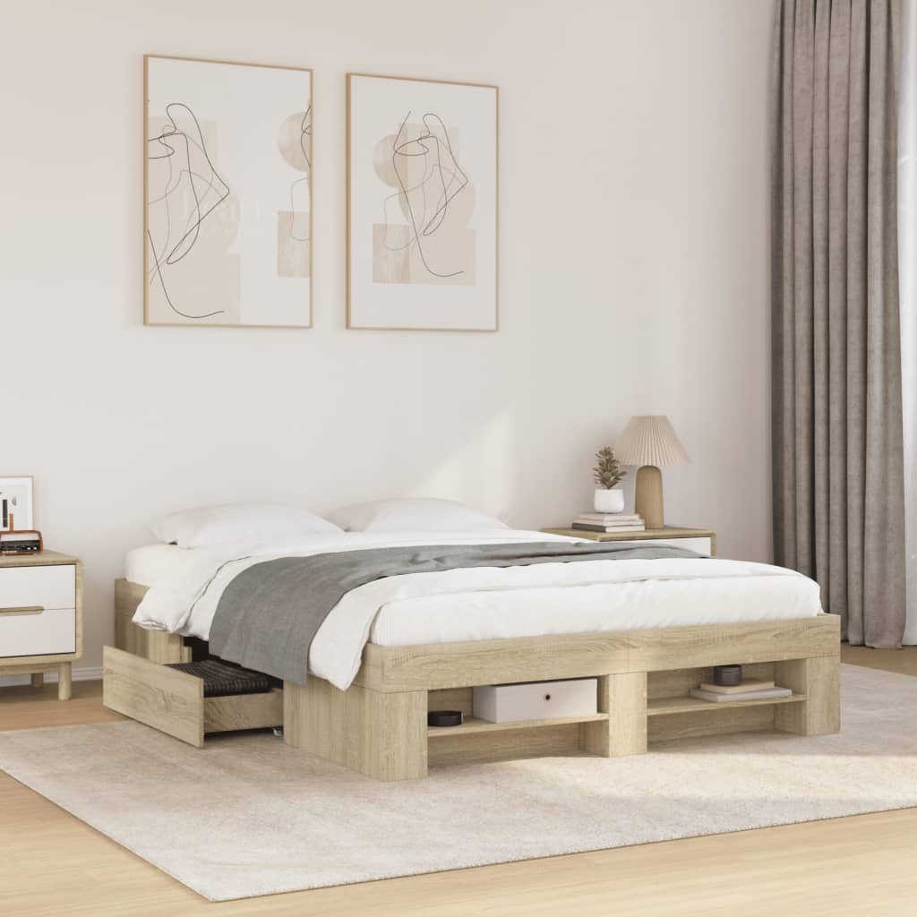 vidaXL Bed Frame without Mattress Sonoma Oak 120x190cm Engineered Wood 1
