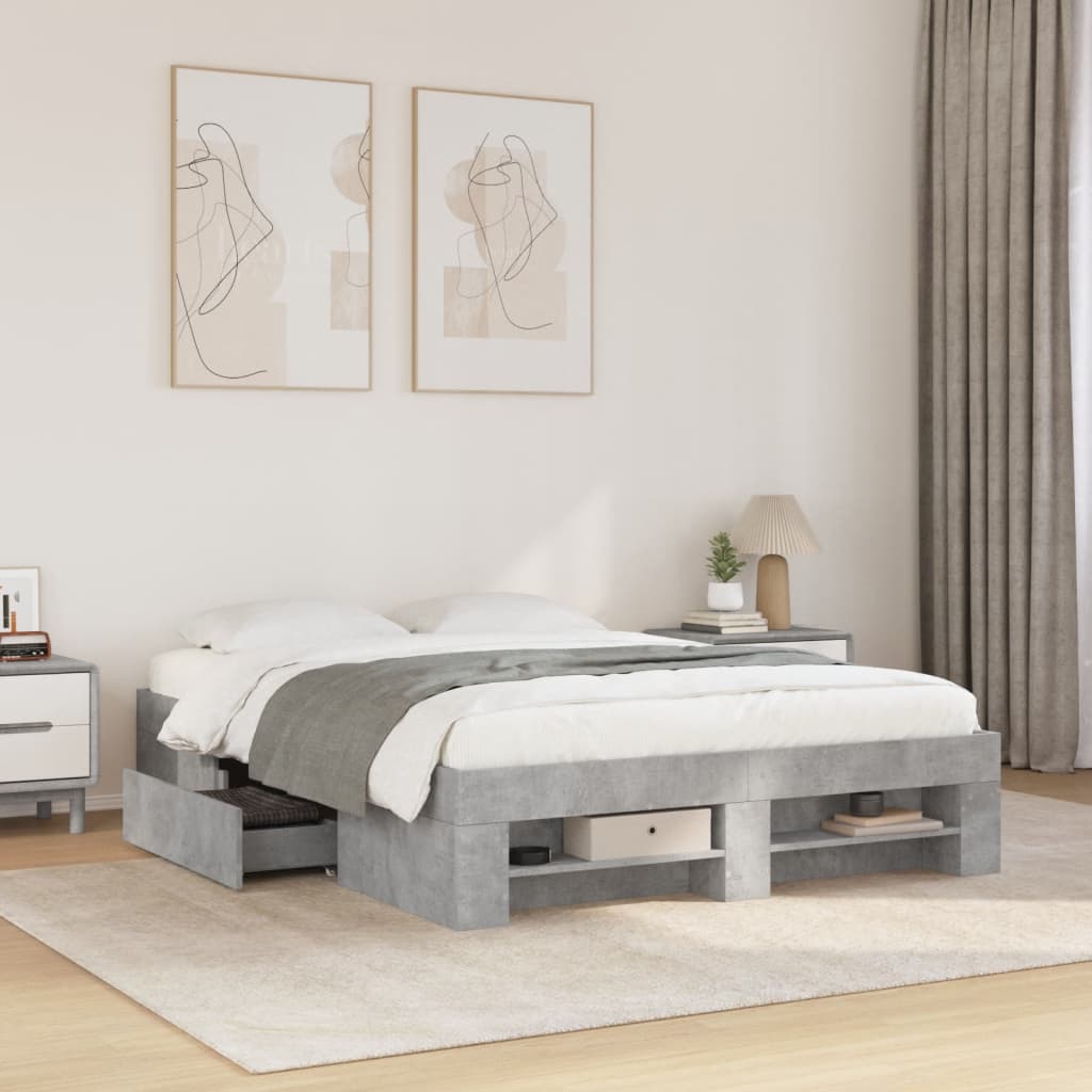 Bed Frame without Mattress 120x190cm Engineered Wood Concrete grey