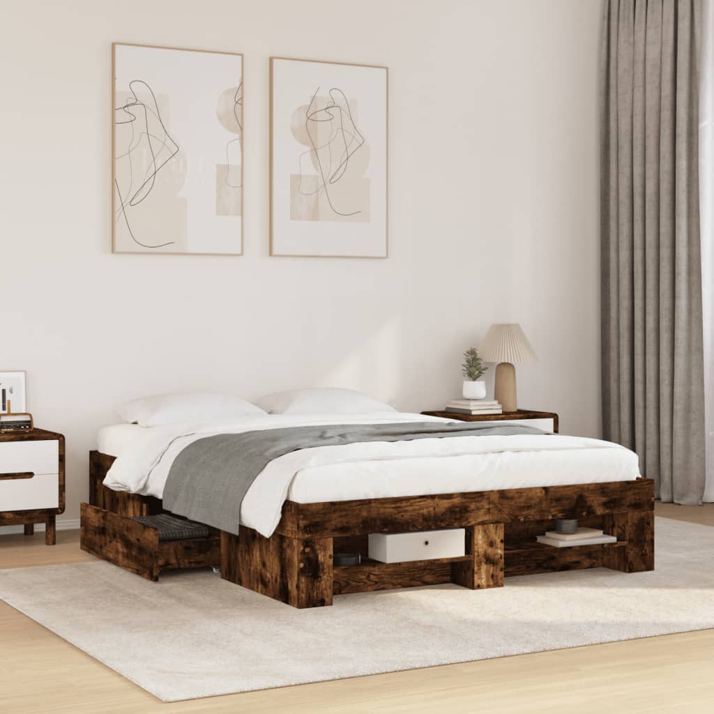 Bed Frame without Mattress 120x190cm Engineered Wood Smoked oak