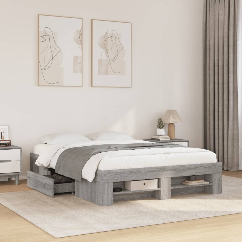 Bed Frame without Mattress 120x190cm Engineered Wood Grey sonoma