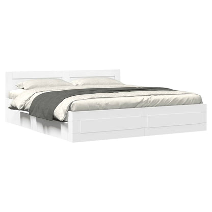 Bed Frame with Headboard without Mattress White 200 x 200 cm
