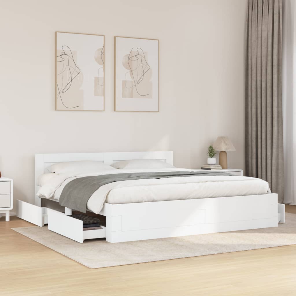 Bed Frame with Headboard without Mattress White 200 x 200 cm