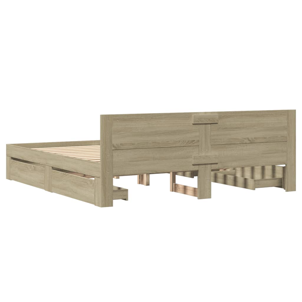 vidaXL Bed Frame with Headboard without Mattress Sonoma Oak 200x200 cm 5