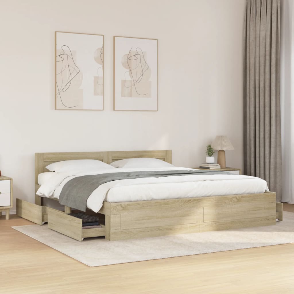 vidaXL Bed Frame with Headboard without Mattress Sonoma Oak 200x200 cm 1