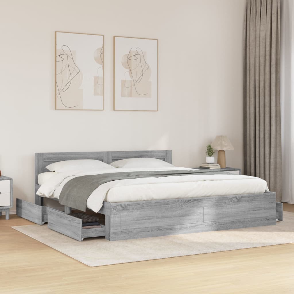 Bed Frame with Headboard without Mattress Grey Sonoma 200 x 200 cm
