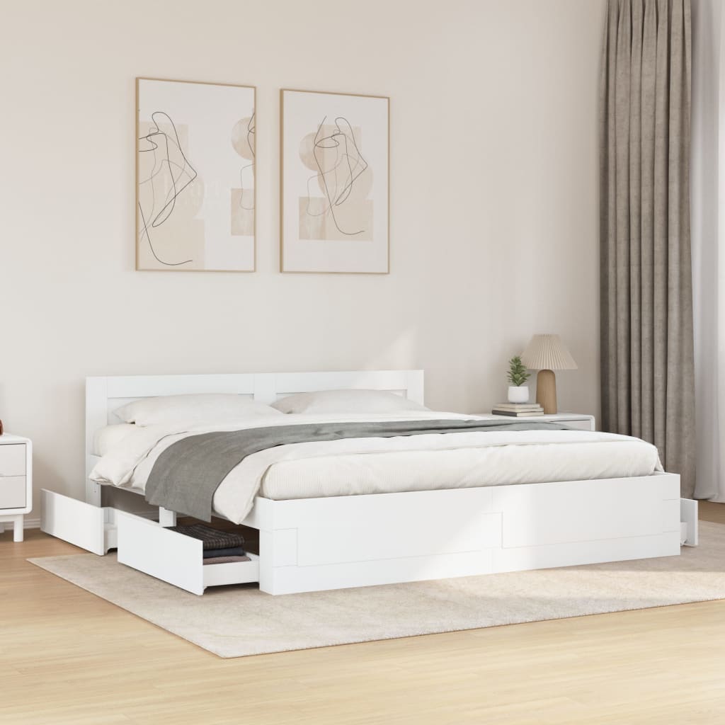 vidaXL Bed Frame with Headboard without Mattress White