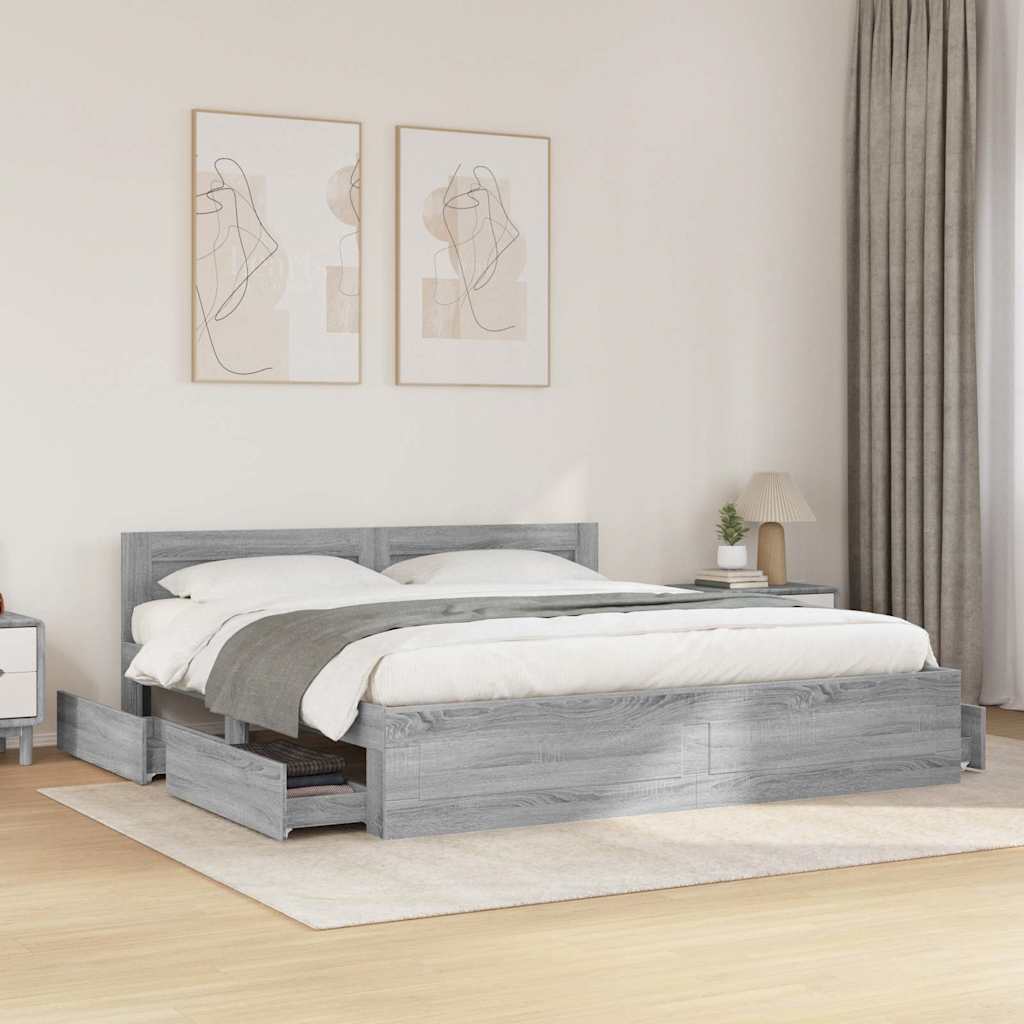 Bed Frame with Headboard without Mattress Grey Sonoma 180 x 200 cm